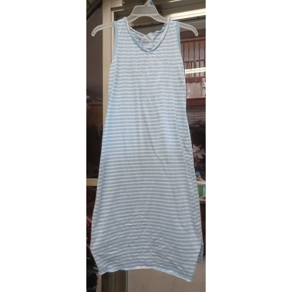 Time and Tru Women's Summer Maxi T-Shirt Dress Sm Light Blue & White Striped - Picture 1 of 4